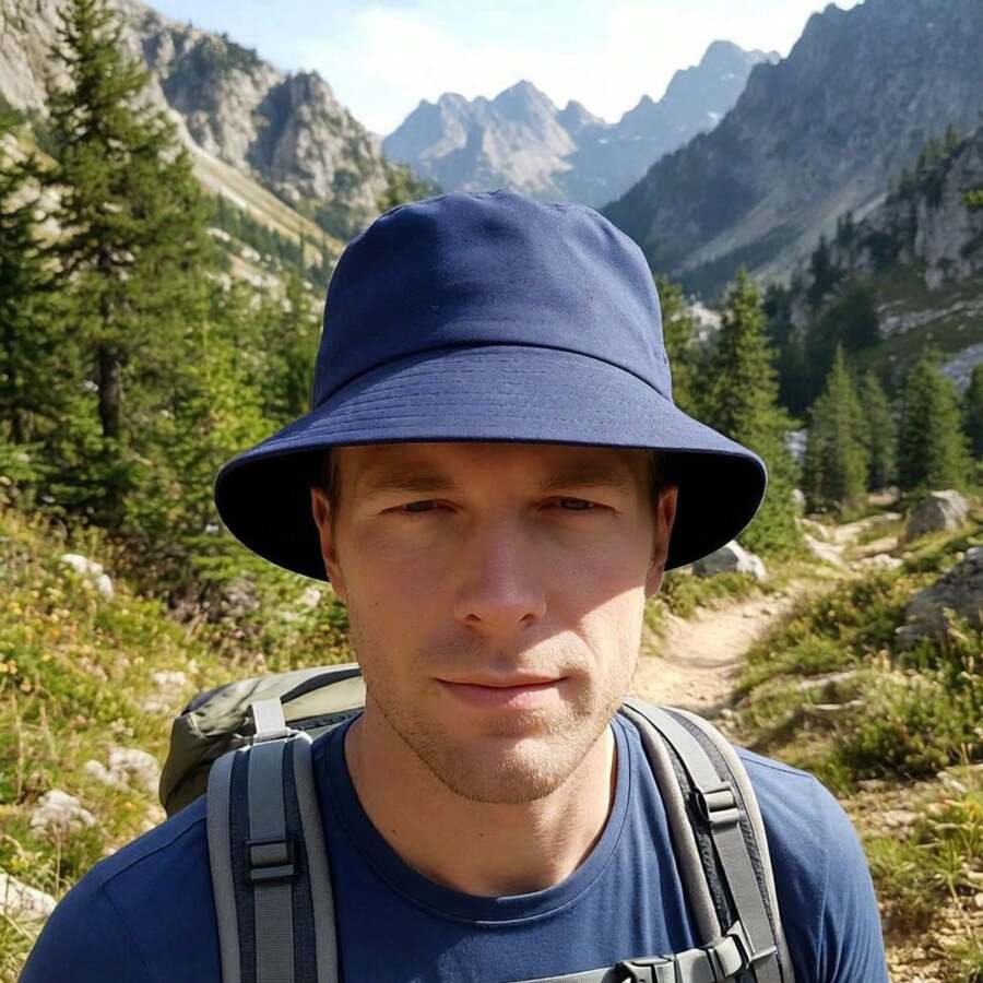 Reversible Blank Bucket Hat, Summer Travel Beach Sun Protection Hat, Unisex - Navy Blue - View 1