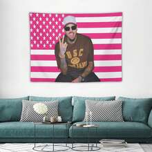 1PC Singer Chris Music Brown Printed American Flag Decorative Tapestry, Patriotic Star And Bar Flag Design, Suitable For Horizontal Wall Hanging In Bedrooms, Dormitories, And Living Rooms, Easy To Hang, Ideal Holiday Gift For Teenagers, Dormitory Room Accessories - 1PC - Xem 3