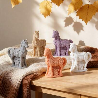 Flower Horse Statue Candle Silicone Mold Full Riding Sculpture Art Figurine Animal Horse Head Candle Mould