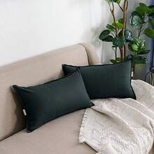 Jeanerlor Funda de cojín Decorativa de Lino de algodón l Verde de 12 x 20 Pulgadas con Doble Aguja Puntada en el Borde Lumbar 30 x 50 cm 2 Piezas Verde Oscuro - Verde Oscuro - Ver 1