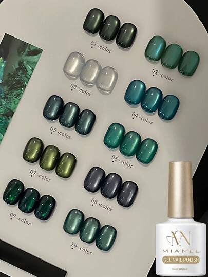 MIANEL Esmalte de uñas en gel magnético de ojo de gato de 10 ml con brillo de aurora, esmalte de uñas blanco brillante, protector UV removible, esmalte de uñas para pantalla azul, suministros de arte de uñas de invierno, uñas lindas para uso en salón de uñas