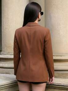 Blazer Forrado  Liso  Casual  Elegante    Bolsillo - Camel - Ver 2