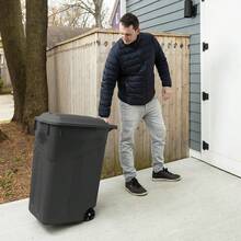 Spacious 45 Gallon Wheeled Heavy Duty Plastic Garbage Can With Attached Lid - Durable Home Garage Yard Outdoor Storage Solution - 1 - View 7