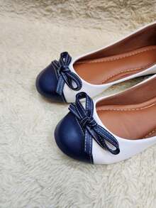 Women's Round Toe Flat Shoes, Blue And White, Special Sizes 33 To 44. Fashionable, Comfortable, Chic, Neutral Style. - 藍白色 - 查看 5