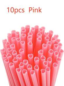 10pcs Pink Reusable Heart Design Straws For Drinking, Individually Wrapped Plastic Straw With Cute Heart Shape, For Valentines Day Cocktail Birthday Party Bridal Shower Wedding Supplies - Pink - View 13
