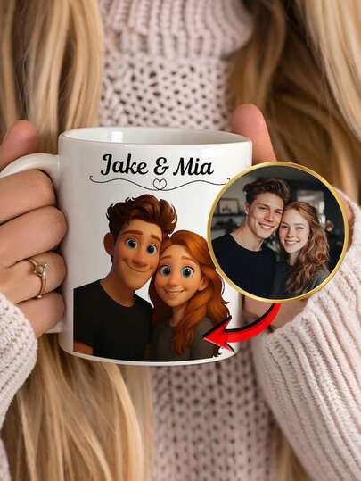Custom 3D Animated-StyleMug,Personalised Couple Illustration Cup, Unique Couple Gift Idea, Gift For Partner, Cartoon Portrait For Couples