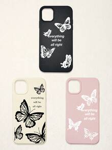 3pcs Butterfly Pattern Phone Cases, Motivational Slogan Positive Energy Phone Cases, Faux Leather Texture Black White Pink Shockproof Protective Covers, Compatible With IPhone & - Multicolor - View 39
