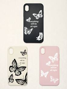 3pcs Butterfly Pattern Phone Cases, Motivational Slogan Positive Energy Phone Cases, Faux Leather Texture Black White Pink Shockproof Protective Covers, Compatible With IPhone & - Multicolor - View 21