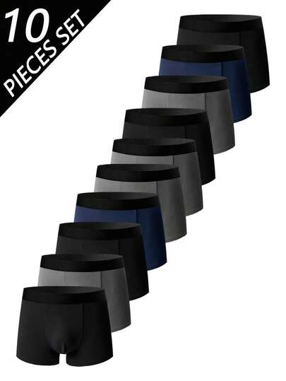 10pcs/Pack Men's Soft Comfortable Stretchy Fashion Boxer Briefs, High Quality Fabric Boxer Shorts, Suitable For Casual Style, Great Gift For Boyfriend On Halloween And Christmas