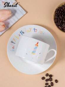 shoxil 1Pc Ceramic Cup & Saucer Set, Birthday Candle Design Coffee Cup & Tea Cup, Suitable As A Birthday Gift, For Birthday Gifting, Party Gatherings And Afternoon Tea - Multicolor - View 6