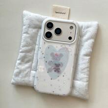 可爱蓝色爱心熊和星星图案软壳手机壳，带链条，兼容 13/16 Pro/17 Pro Max，时尚又实用 - 白色 - 查看 2