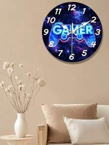 1 Peça Relógio de Parede de Madeira Silencioso - Relógio Circular Impresso 2D Plano, Estilo Moderno Retrô Rústico, Relógio de Parede com Tema de Jogador com Design de Controle, Adequado para Sala de Estar, Escritório, Decoração de Quarto, Presentes de Aniversário, Halloween (Pilhas AA não inclusas), 2D Plano - Multicolorido - Visão 2