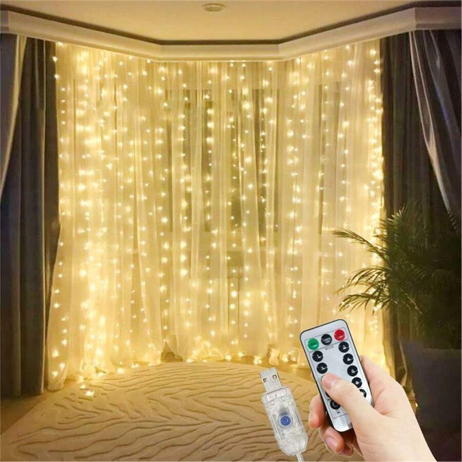 Outdoor USB Vorhangbeleuchtung, warme Farbe, Ramadan, Eid Al-Fitr, Vorhangbeleuchtung, dekorative Hängendekoration, Fernbedienung, 8 Beleuchtungsmodi, Heimdekoration Vorhangbeleuchtung für Schlafzimmer, Innendekoration, Hochzeitsparty Dekoration, Geburtstagsgeschenk, Valentinstag Raumdekoration - USB-Lichterkette - Übersicht 1