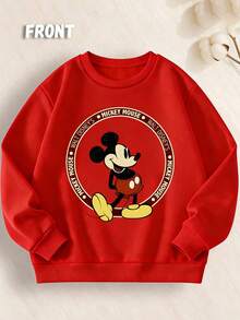 Disney Playful Mickey Mouse Red Circle Logo Sweatshirt, Boys' & Girls' Retro Style Loose & Versatile Warm Top - Đỏ - Xem 3