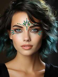 1pc Colorful Self-Adhesive Face Gems, Suitable For Music Festivals, Performances, Costume Parties, Holidays, Carnivals, Daily Makeup, Glittery Colors Include Black, Pearl, Green, Blue, Waterproof & Long-Lasting, Y2K Style For Group Matching - Multicolor - View 6