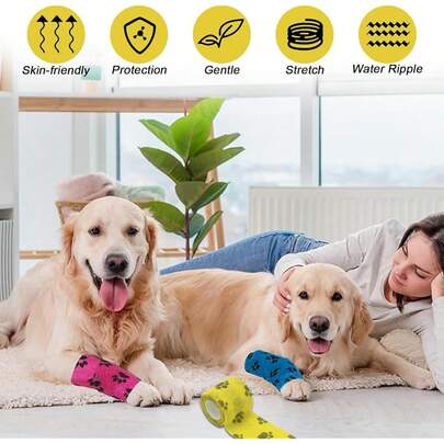 5pcs - Small Dog Pet Bandages - Suitable For Dogs, Cats, And Horses, Made Of Non-Woven Fabric, Elastic And Breathable Bandage Tape, For Paws, Legs, Healing, Swelling, Sprains, Suitable For Both Dry And Wet Use, Sports Protection, Finger Bandages, Breathable Protective Bandages, Elastic Sports Tape, Pet Supplies