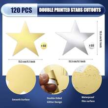120 Pieces Stars Cutouts Gold Silver Double Printed Star Cutout Aluminum Foil Paper Star Confetti Cutouts 6 Inch Large Glitter Stars Decors For Bulletin Board Classroom Christmas Wedding Party Supply - 金色 - 查看 3