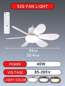 Large 20.4" Ceiling Fan Light With Remote, 40W Socket Light With Fan, E27 Base Small Screw In Ceiling Fan With 3 Speeds, 3000K-6500K Dimmable, Socket Extender For Bathroom, Kitchen And Small Room - one-size - View 12