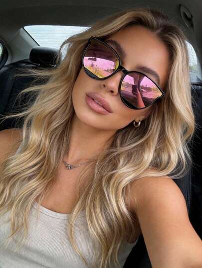 1 Pair Women's Plastic Geometric Full Frame Decorative Mirror Glasses, Suitable For Driving, Street Photography, Shopping, Fits All Face Shapes, Fashionable Accessory For Summer Beach Vacation, Outdoor Activities And Travel