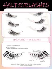 6 Pairs Natural Half-Eye Fox Eye Cat Hair 3D Fluffy Curly Elongated Invisible Transparent Stem Comfortable Lightweight Beginner Wear False Eyelashes - Half Eyelashes - View 4