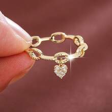 1pc Elegant Heart Shaped Pendant Ring Design With Cubic Zirconia Stones, Fashion Jewelry For Women - Multicolor - View 7