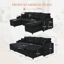 Modern 4-Personen-Samtsofa Mit Beidseitigen Chaiselongues, Integrated Stauraum, Getränkehaltern, USB-Anschlüssen Und Ausziehbarer Schlaffunktion – Style Für Jedes Wohnzimmer.Schwarz - Black + Corduroy + Foam + 4 Seat - View 8