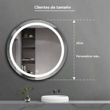 Espejo Redondo con Luz LED, 3 Tonos de Luz (Fría, Cálida, Neutra) Atenuable, Control Táctil, para Montaje en Pared en Baño o Tocador, 60 cm - Blanco - Ver 2