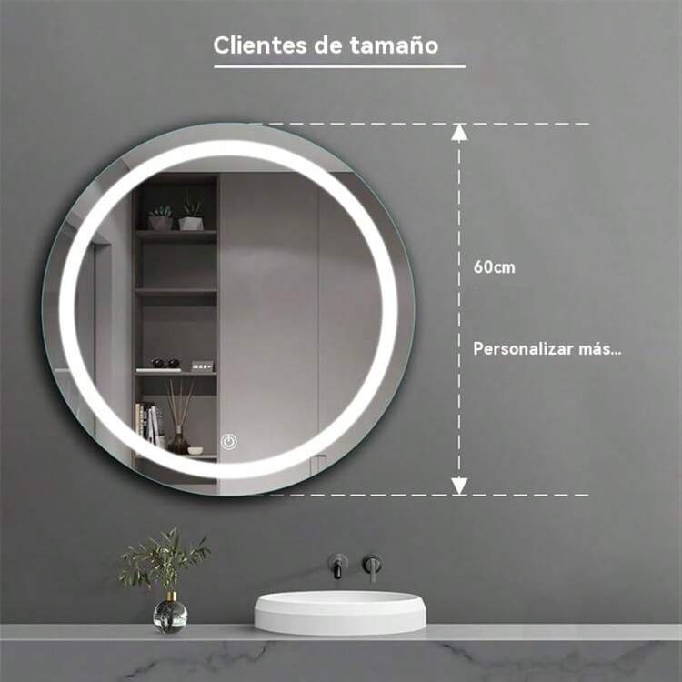 Espejo Redondo con Luz LED, 3 Tonos de Luz (Fría, Cálida, Neutra) Atenuable, Control Táctil, para Montaje en Pared en Baño o Tocador, 60 cm - Blanco - Añade 2