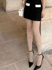 1 Pair Floral Jacquard Tights, Sexy Patterned Pantyhose - Apricot - View 2