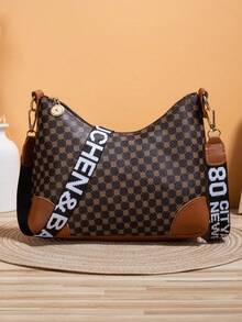 复古花卉单肩包，新款时尚百搭印花女士腋下包，斜挎水桶包，女士手提包 - 棕色 - 查看 3