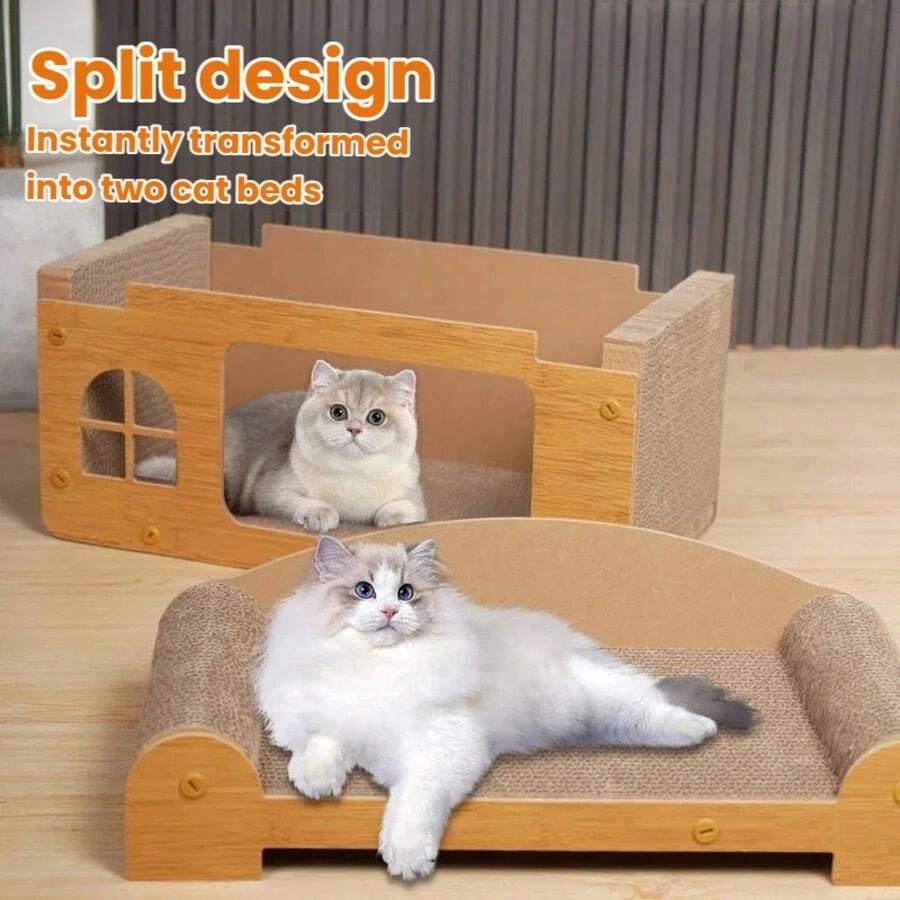 2-Tier Detachable Cat House With Scratching Board, Large Vertical Cat Condo Replacement, Pet Supplies - L - View 1