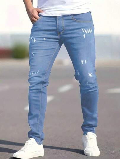 Grunge Goth Y2K Style Fashion Casual Sports College Blend Young Street Mature Business Distressed Elastic Cuff Jeans Pants