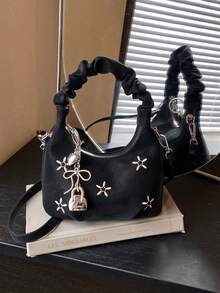 New Design Plush Cloud Bag, Hand-Held Crinkle Shoulder Bag Women's Crescent Crossbody Bag - Black - View 1