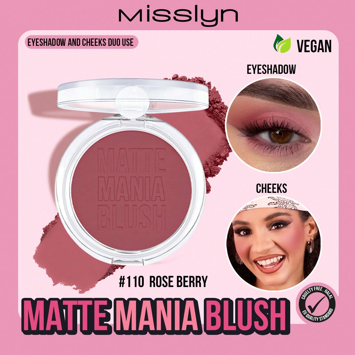 Shein ##110 Rose Berry Misslyn 1Pc Matte Mania Blush, 8 Shades Silky Powder Blush, Highly Pigmented Matte Finish, Long-Wearing Blendable Face Makeup, Easy Apply Blusher, Daily Wear, Party Makeup, Y2k Look, Birthday & Valentine's Day Gift