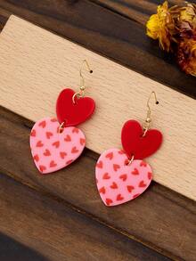 1 Pair Women's Heart Shaped Acrylic Dangle Earrings, Classic Red Color, Suitable For Nightclub Party And Daily Wear, Valentine's Day - Multicolor - Ver 2