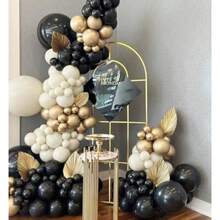 Black Gold Beige Balloons 60PCS Black Gold White Sand Balloons Party Balloon With Metallic Gold Confetti Party Balloon For Graduation Weddings Birthday New Year Decorations - 黑金米色 - 查看 3