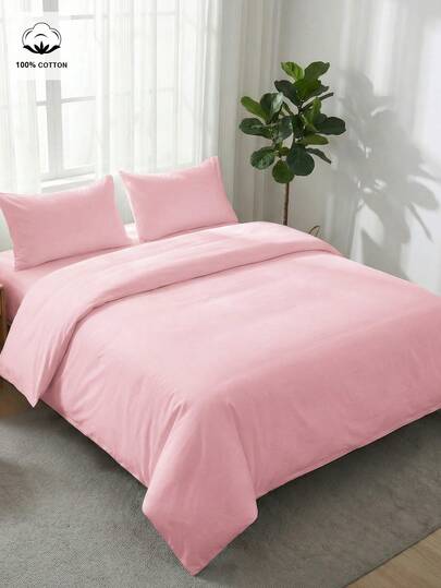 2/3pcs 100% Cotton Duvet Cover Set, Pink Bedding, Cozy Room Decor, Soft & Breathable Bedding Set, Comfortable Anti-Pilling Bedding Set, Soft & Skin-Friendly, Minimalist Duvet Cover & Pillowcase, Without Comforter, Fit All Bed Sizes, Suitable For All Seasons, Home Textile, Bedding Gift Set, Machine Washable