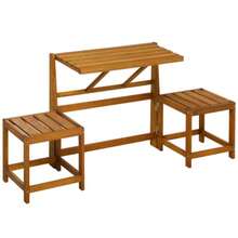 2-Seater Garden Bench, Combining Table And 2 Stools, Made Of Weather-Resistant Larch Wood With A Teak Look. - Orange - View 9