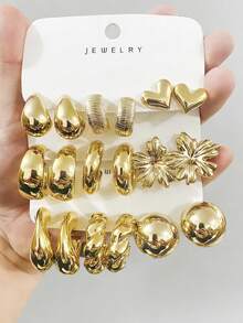 6-18pcs Gold-Tone Fashion Earrings Set, Stylish & Elegant, Suitable For Daily, Party, And Occasion Wear - Gold - View 5