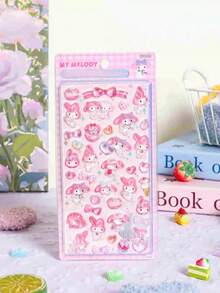 可爱清新的八月主题布丁狗和肉桂狗粉色和红色新款3D水晶手机壳贴纸卡通迷你场景贴纸3D装饰工艺手工贴纸无需裁剪学习用品返校季 - 彩色 - 查看 9