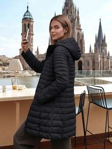 Risissida Damen Lässig Kapuzen Daunenjacke mit Taschen, leicht für den täglichen Gebrauch - Schwarz - Übersicht 2