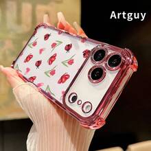 Ladybug Floral Dream Pattern Phone Case For IPhone 17 Pro Max 16 15 Plus Air 14 13 12 11 E Electroplated Cover With Airbag Shockproof Soft Silicone Casing,Suitable For IPhone17 Air - 粉色 - 查看 10
