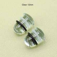 一对厚度为 1.6-16 毫米的黑色透明玻璃耳扩，配有 2 个防滑硅胶环，单喇叭蘑菇形直杆耳钉，透明眼镜耳扩，男女学生适用，玻璃耳钉，身体饰品，长度约 19 毫米。 - 玻璃耳擴 - 查看 19