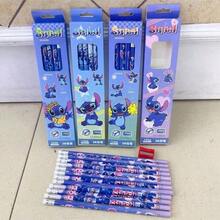 Disney 12支/盒 新款可爱史迪奇铅笔，HB铅笔带橡皮擦，随机发货，适合小学生和儿童 - 多色 - 查看 5