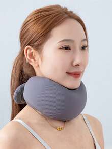 1PC Travel Pillow, Memory Foam Neck Pillow, 360° Head Support, Comfortable Travel Pillow With Storage Bag, Lightweight Travel Pillow, Suitable For Sleeping In Cars, Trains, Buses And Planes, BlueBeige Neck Protection For More Professionalism . Breathable Silk Smooth Yoga Elastic Pillow Cover . Portable Storage And Carrying - Grey - View 11