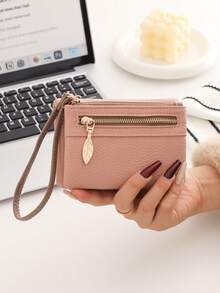 新叶吊坠女士短款手提包，高品质PU纯色双拉链短款钱包手提包，多功能卡片及银行卡收纳包，日常旅行、旅游、派对手提包，送给妈妈、女朋友、生日、感恩节、新年礼物，学院风学生大容量零钱包，日常旅行收纳小包，儿童零花钱短款方包，折叠零钱包 - 彩色 - 查看 14