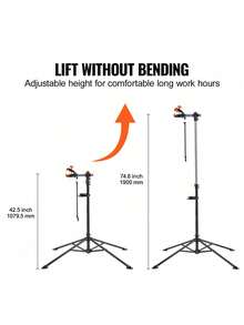 Soporte de reparación de bicicletas, soporte de acero resistente de 36 kg, soporte de mantenimiento de bicicletas de altura ajustable con bandeja magnética para herramientas y brazo telescópico, soporte de trabajo plegable para casa y tiendas. - Negro - Ver 3