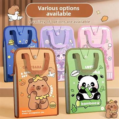 Organizer verticale ad fisarmonica A4 con 13 scomparti, motivi carini, grande capacità (37x24cm), con fasce elastiche e slot per schede, in materiale PP, portatile per archiviazione documenti, adatto per ufficio, scuola, casa - disponibile in più colori (rosa, viola, verde, marrone scuro)