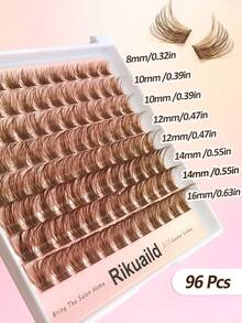 Rikuaild 96片D型卷翘浓密棕色假睫毛，浓密饱满的咖啡色猫眼睫毛，自然棕色单根睫毛，适合DIY睫毛嫁接和日常妆容。 - D - 查看 7