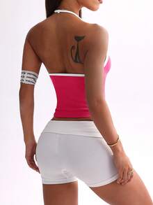 Women's Racerback Sports Tank Top, Fashionable Solid Color Workout Vest Suitable For Yoga, Fitness And Running - Hot Pink - View 2